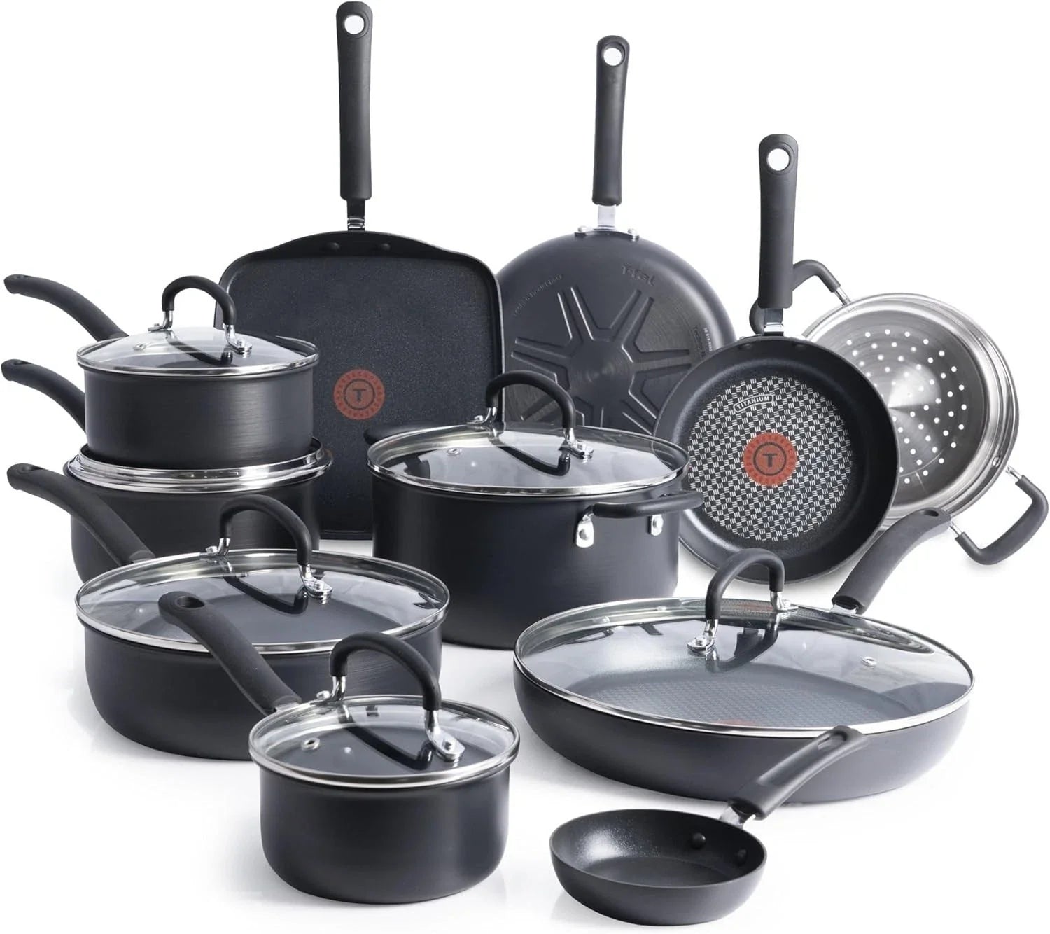 T-Fal Ultimate Hard Anodized Nonstick Cookware Set 17 Piece, Nonstick Pots and P
