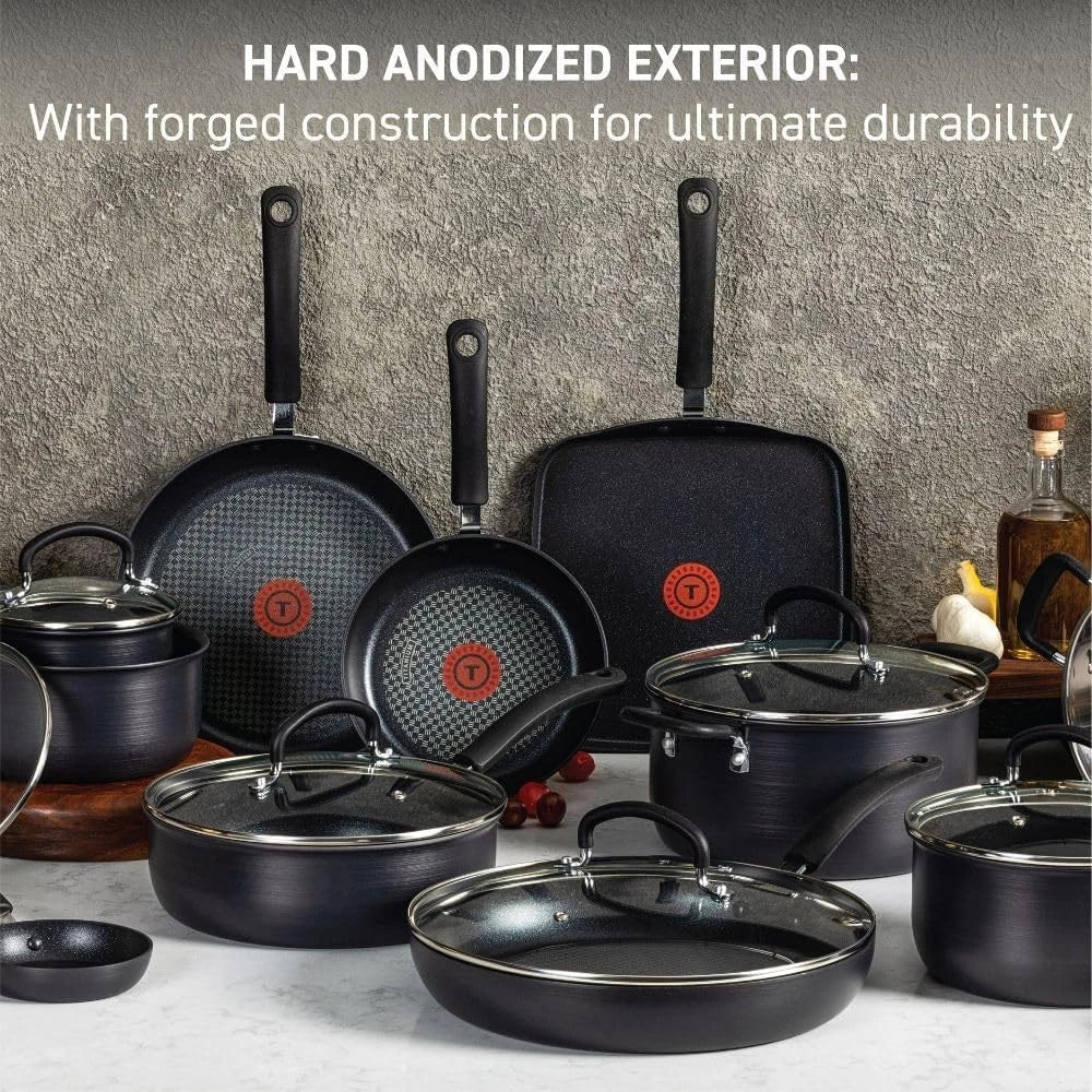 T-Fal Ultimate Hard Anodized Nonstick Cookware Set 17 Piece, Nonstick Pots and P